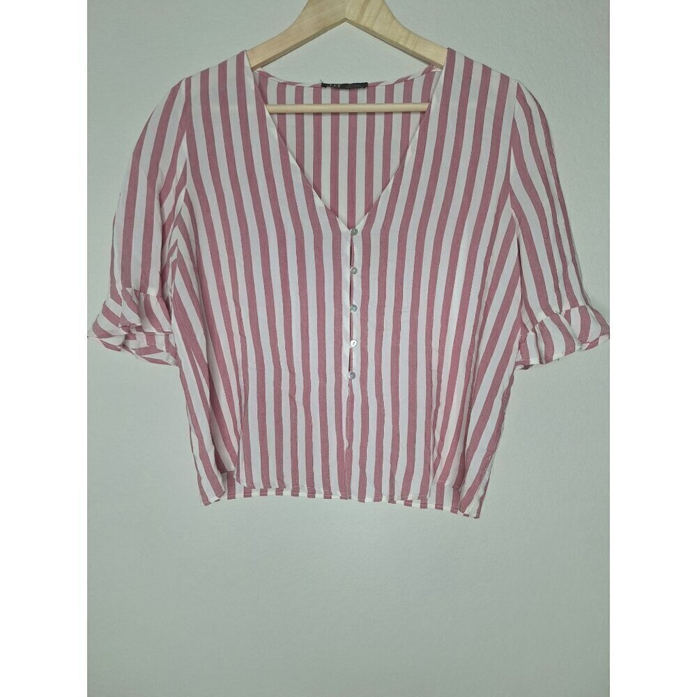 💙 Zara Striped Cropped Feminine Summer Blouse 100% Viscose Size M